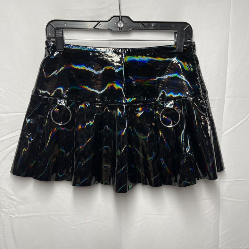 Killstar Holographic Black PVC Mini Skirt Sz M